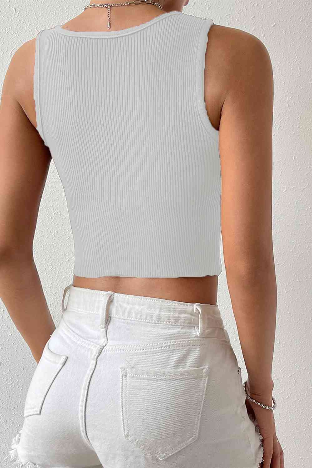 Ribbed Round Neck Sleeveless Knit Top